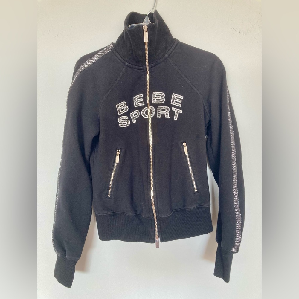 Bebe Sport Vintage Black & Silver Jacket - Like New Condition - Y2K - Size Small